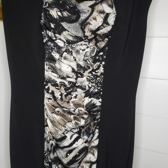 Joseph Ribkoff Snake Print Panel Sequins Ruched Stretch Lined Dress Size 8 - Picture 2 of 7